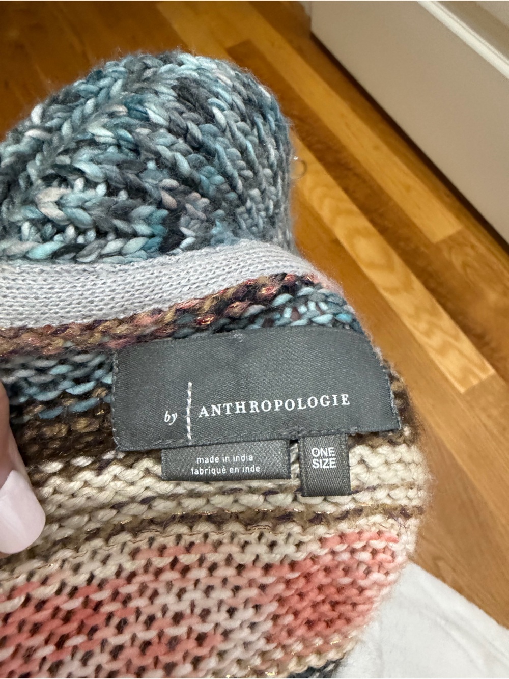 Anthropologie Striped Open-Knit Cardigan in Teal, Pink, Cream & Brown